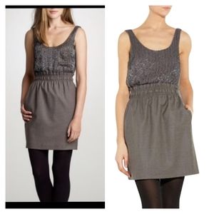 J Crew Grey "Aurelia" Beaded Silk Couplet Sleeveless Cocktail Dress